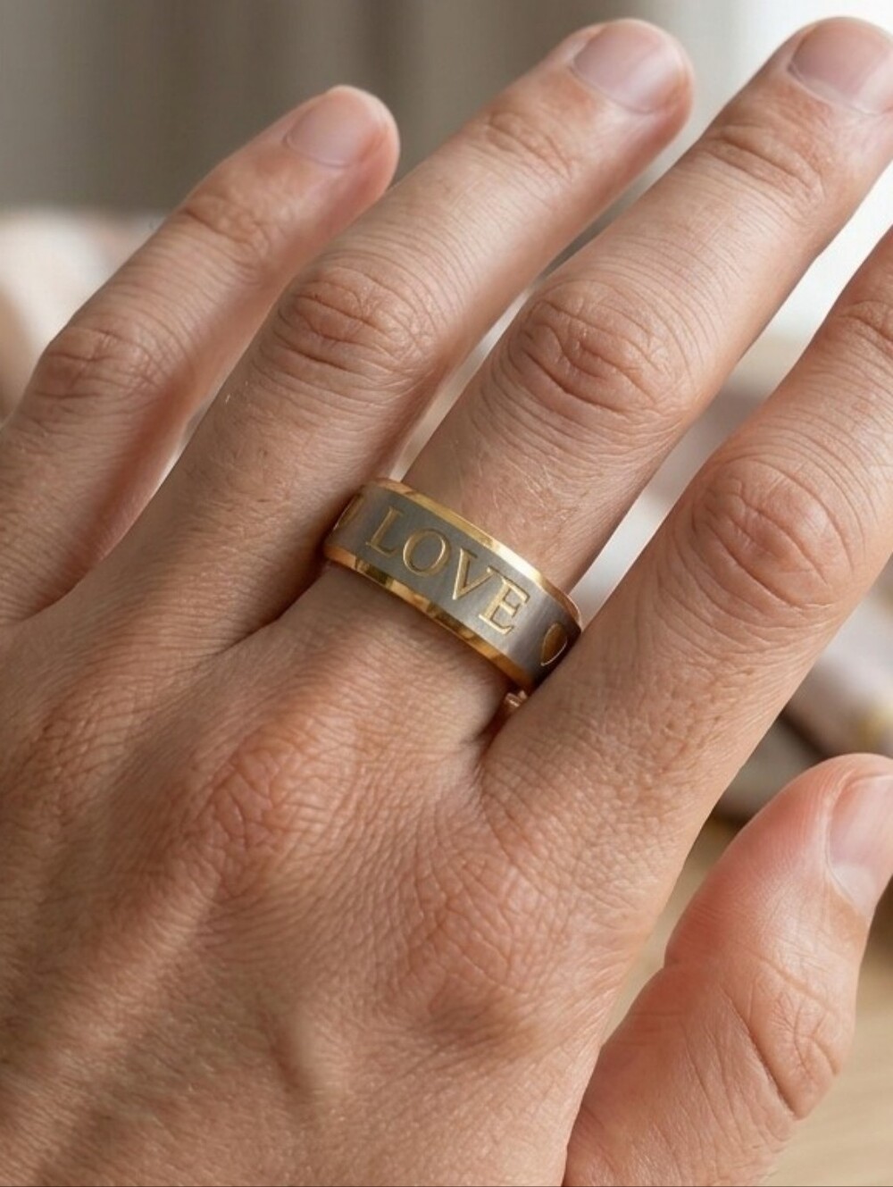 Gold Plated Stainless Steel 'LOVE' Band Ring - Men Jewelry Size 11
